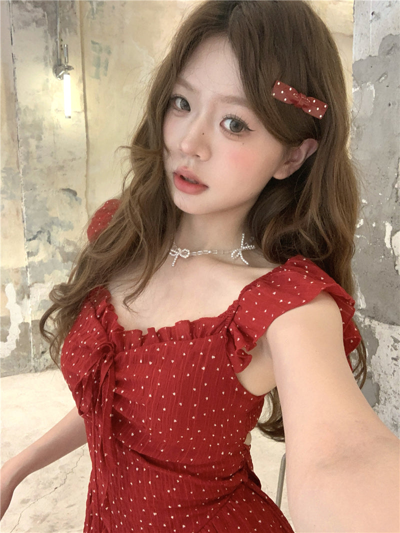 💕海邊度假小飛袖露背收腰長裙