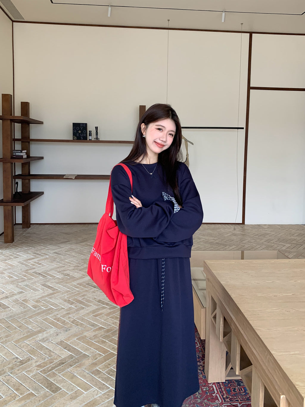 💕春秋美式復古運動套裝上衣+半身裙兩件套