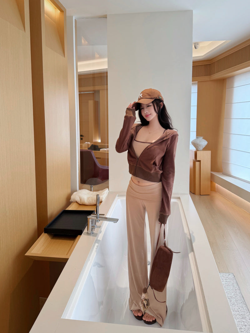 💕鬆弛感連帽衛衣背心微喇叭懶人套裝