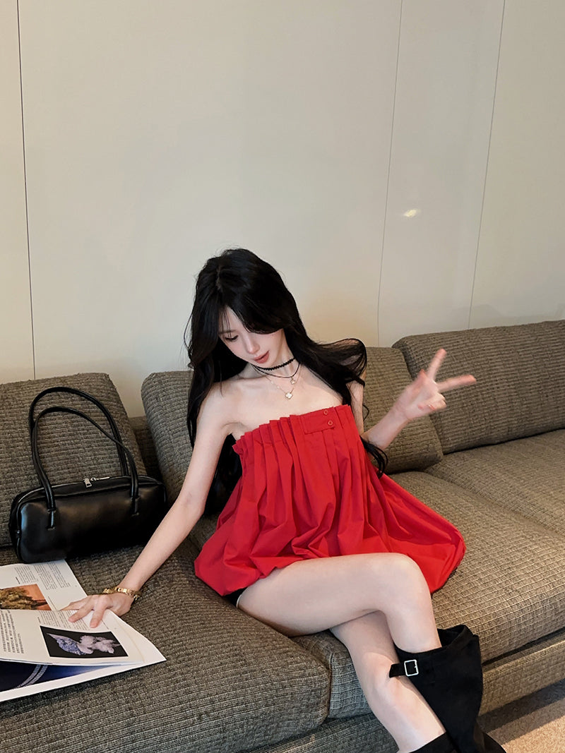💕重工氛圍感澎澎抹胸襯衫上衣