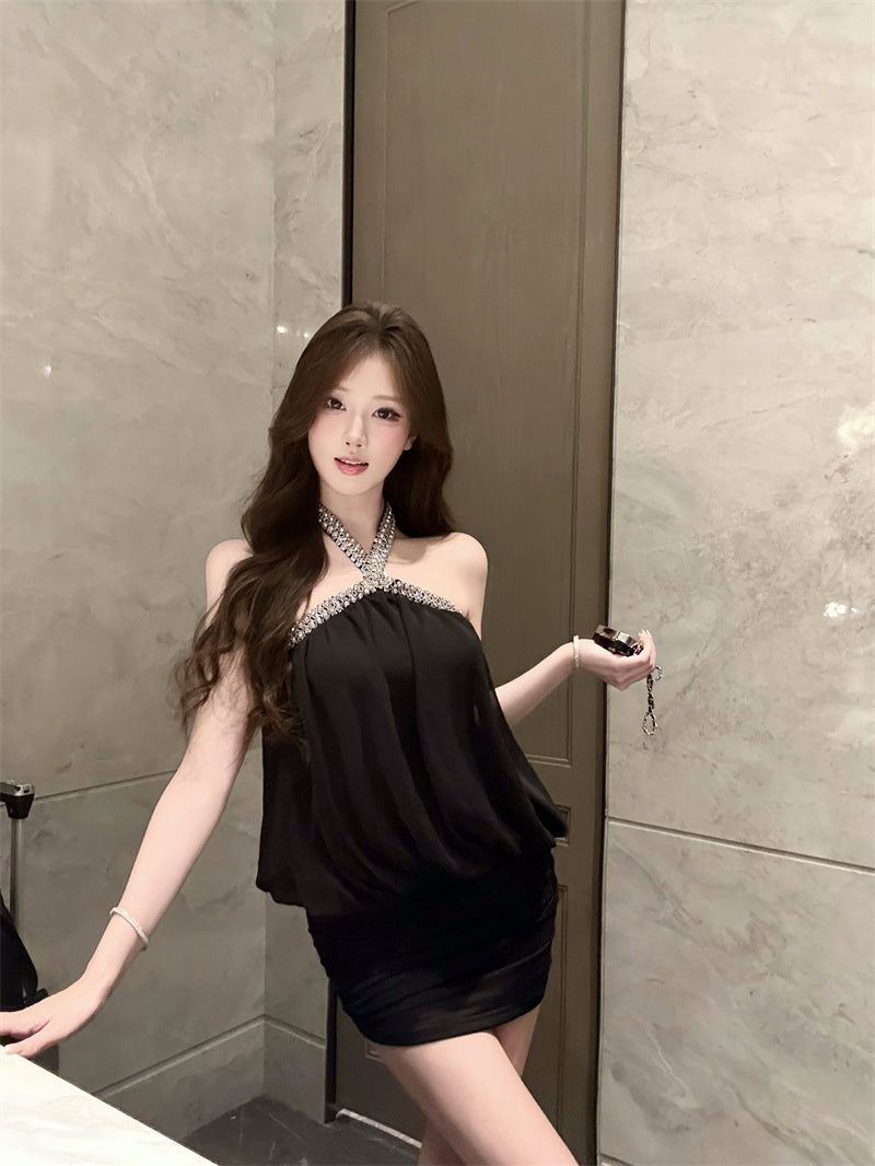 💕約會宴會法式無袖掛脖連衣裙
