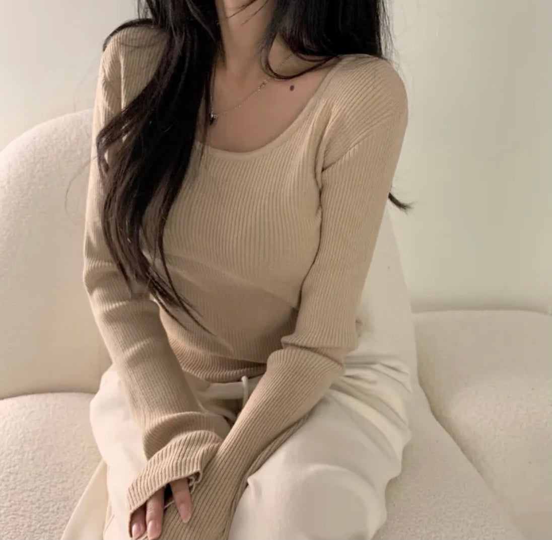 💕韓系chic長袖修身親膚針織打底百搭顯瘦上衣