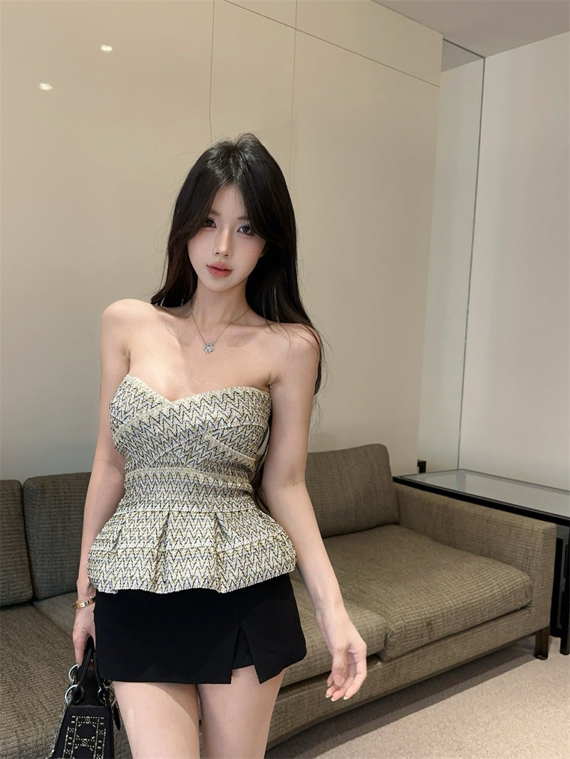 💕金色彈力繃帶抹胸混色背心上衣