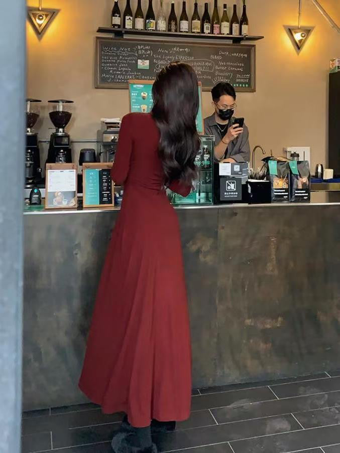 💕溫柔秋冬休閒慵懶赫本風連衣長裙