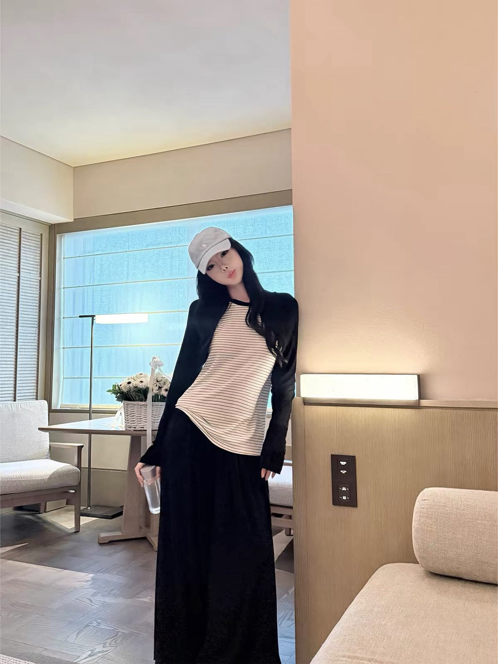 💕休閒百搭撞色短款露臍長袖上衣