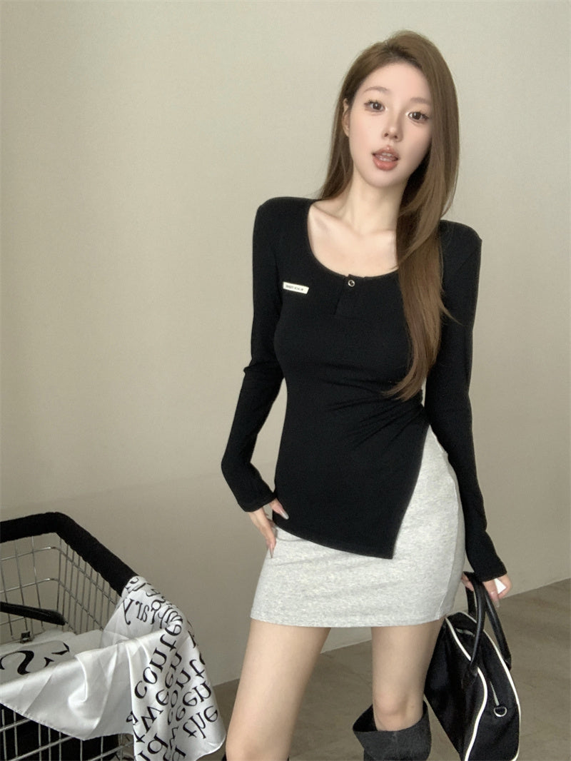 💕美式辣妹V領不規則顯瘦開衩上衣
