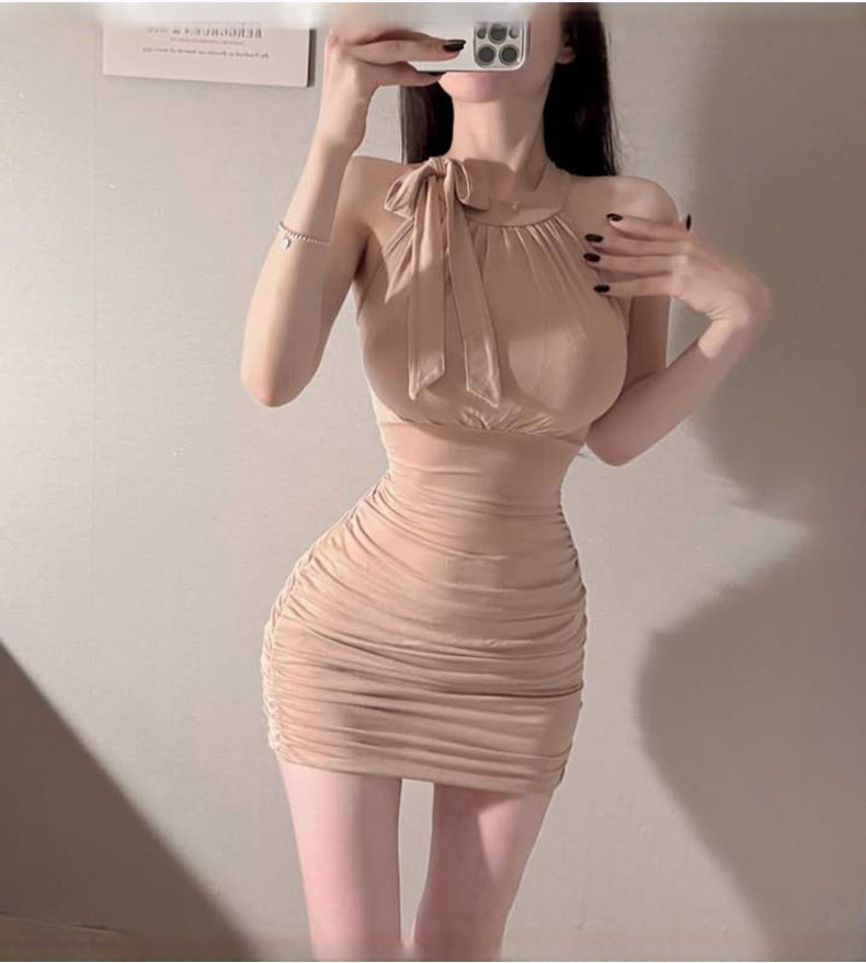 💕韓系輕熟掛脖無袖包臀連衣短裙