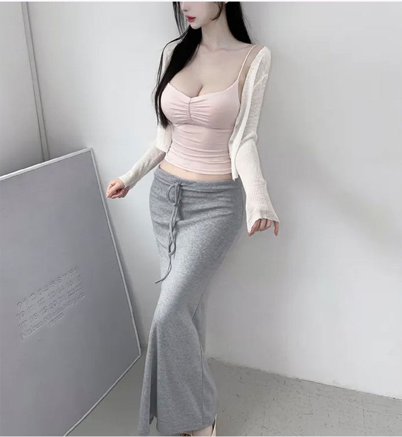💕chic韓系垂墜感顯瘦低腰包臀魚尾半身裙