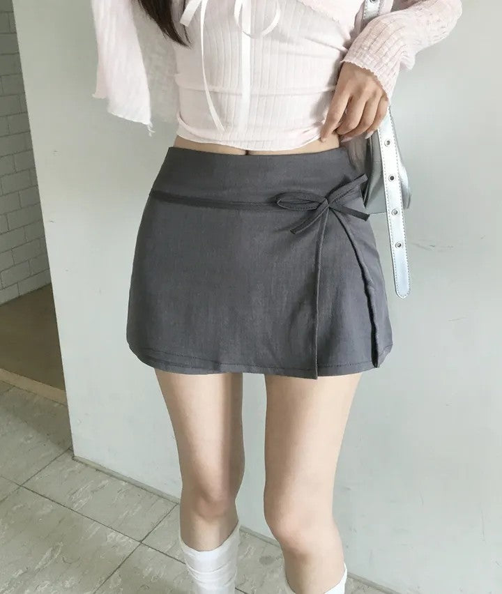 💕溫柔蝴蝶結別緻開衩半身高腰包臀短裙