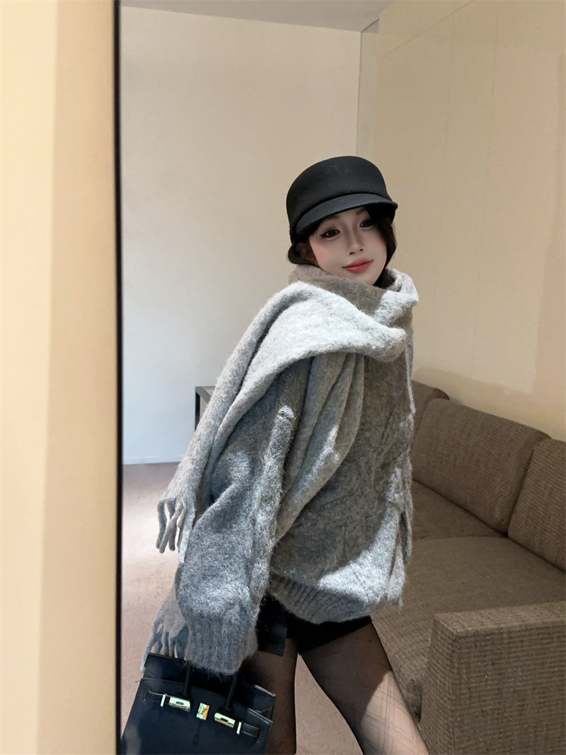 💕復古慵懶高級感軟糯蝴蝶結圓領上衣