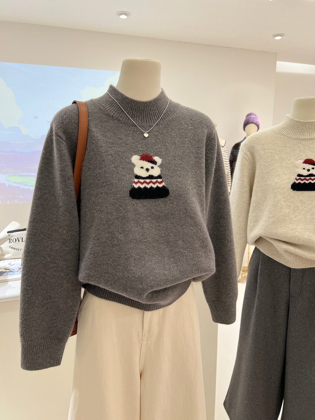 💕韓系超可愛冬季小熊緹花復古半高領針織毛衣