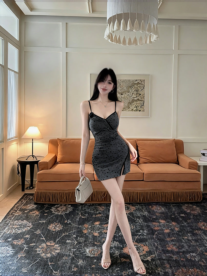 💕活潑淘氣波點網紗吊帶打底連衣裙