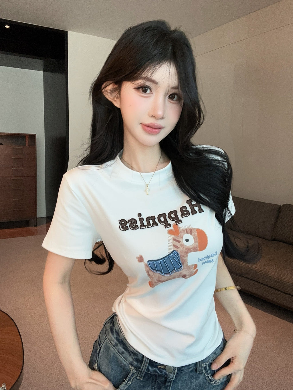 💕可愛元氣小馬立體刺繡圓領短袖上衣