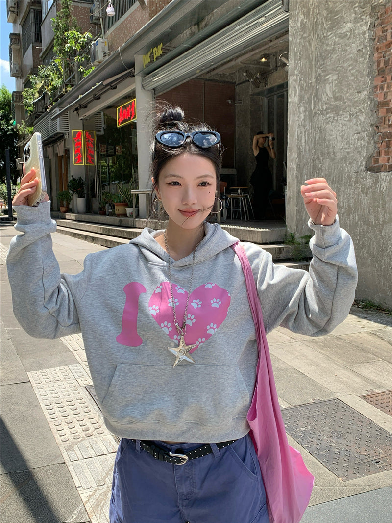 💕韓系愛心印花短款連帽衛衣