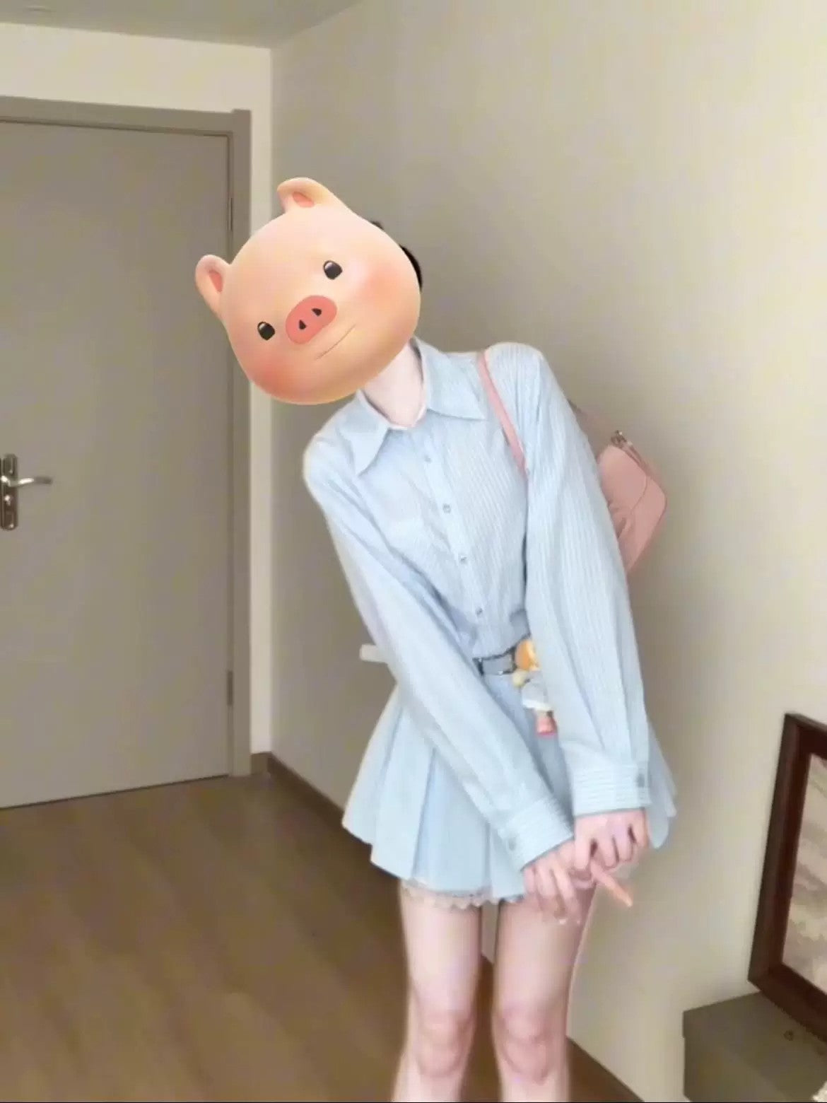 💕春夏小個子收腰有腰帶條紋襯衫連身裙