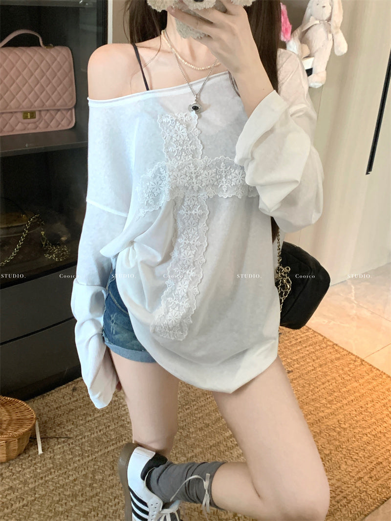 💕微透蕾絲寬鬆T袖打底衣