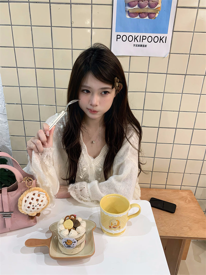 💕韓系重工連帽勾花慵懶針織開衫