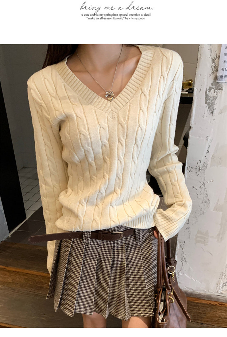💕韓系慵懶風V領麻花加厚寬鬆毛衣