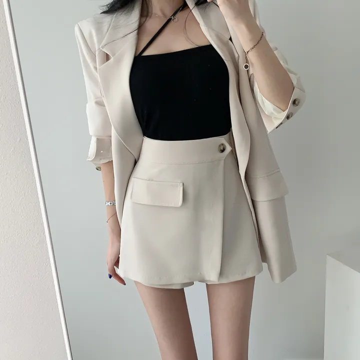 💕春秋韓版西裝短褲裙兩件套