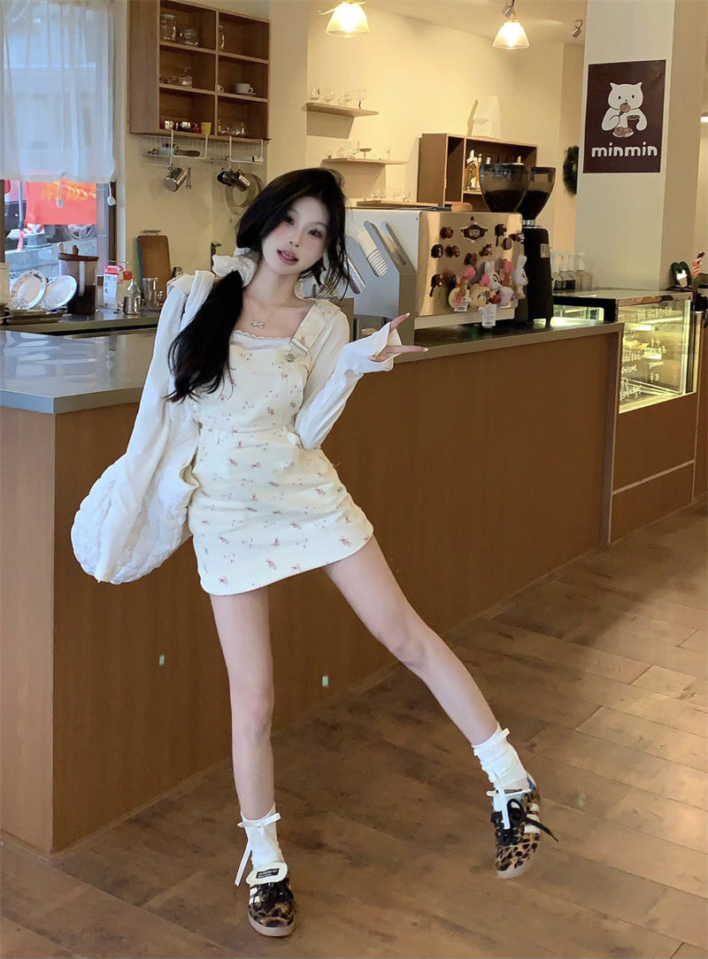 💕chic溫柔可愛韓系碎花吊帶裙套裝