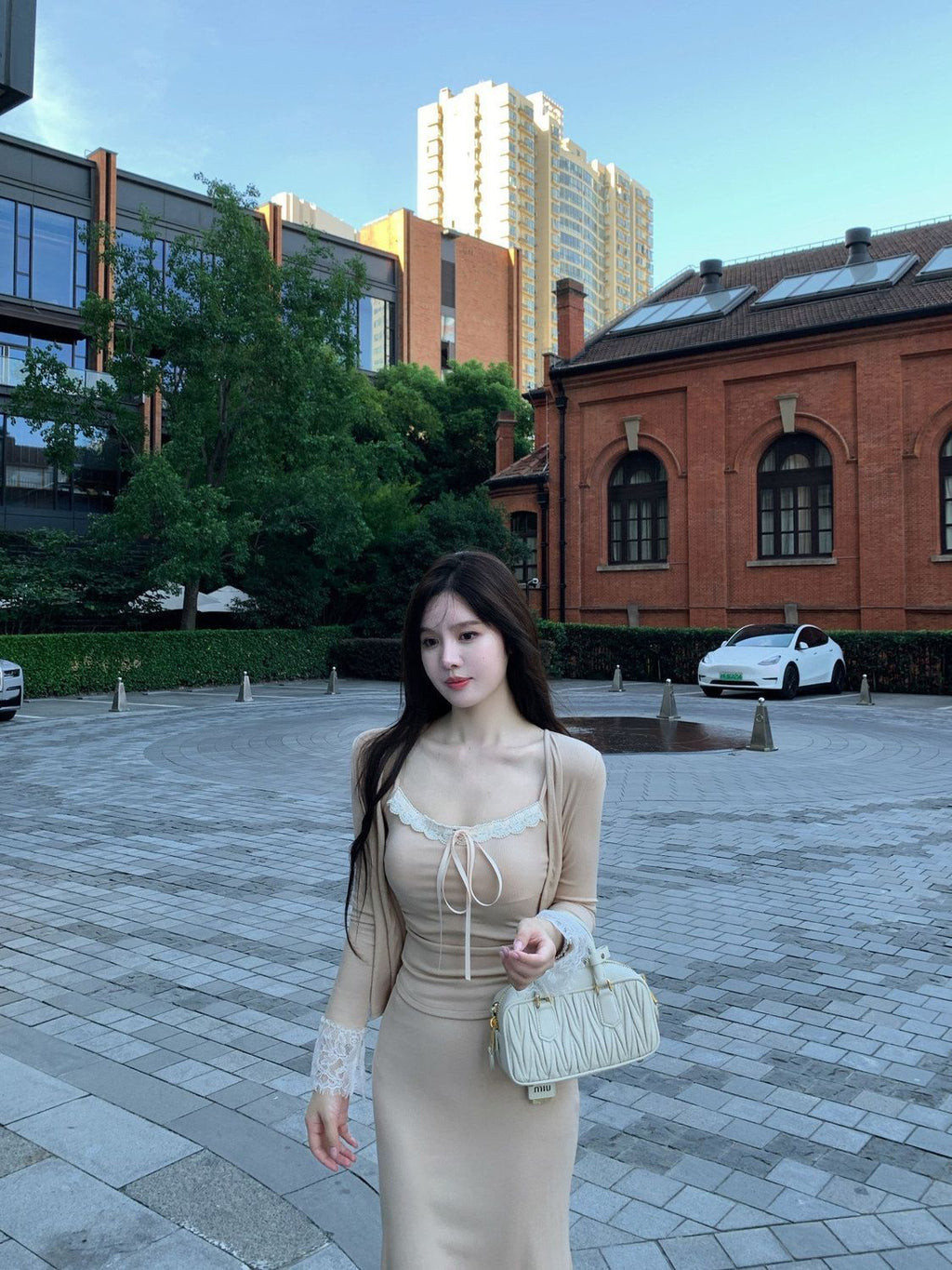 💕溫柔御姊休閒蕾絲吊帶半身裙三件套