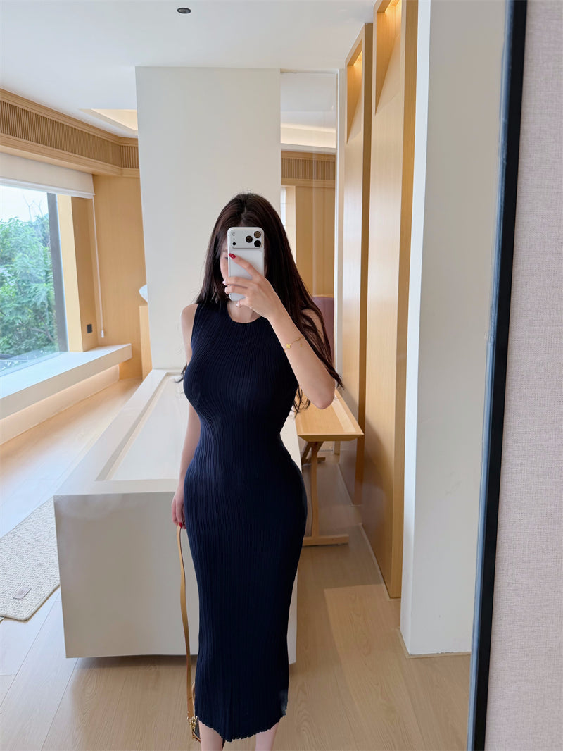 💕春夏優雅無袖針織修身顯瘦連衣裙
