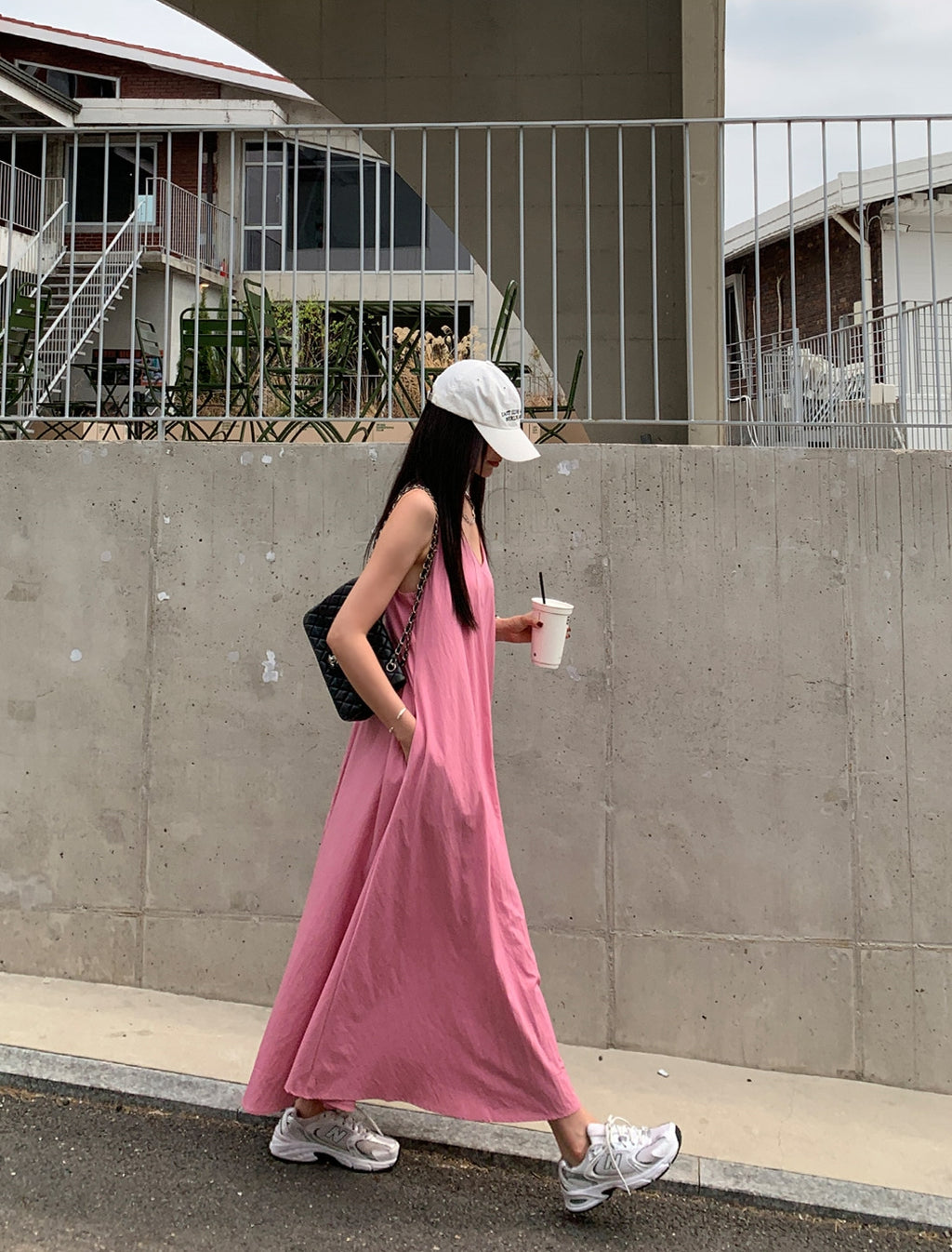 💕韓系氣質V領慵懶露背休閒度假長裙
