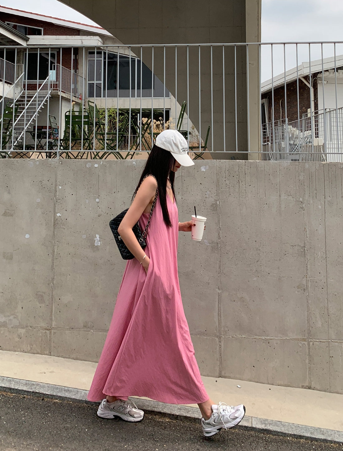 💕韓系氣質V領慵懶露背休閒度假長裙