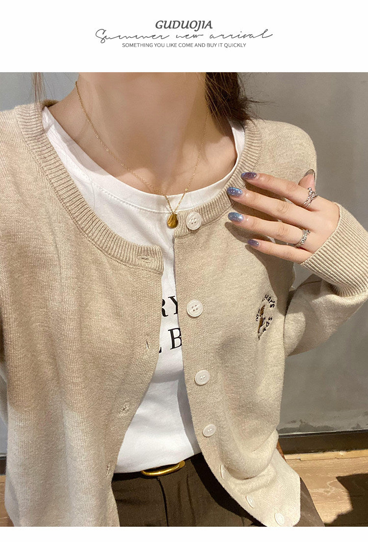 💕可愛小熊刺繡針織開衫外套