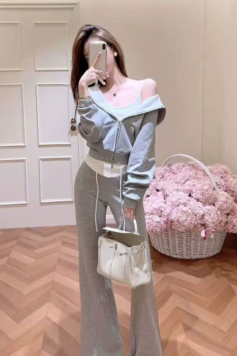 💕秋季高級感百搭連帽外套高腰休閒褲套裝