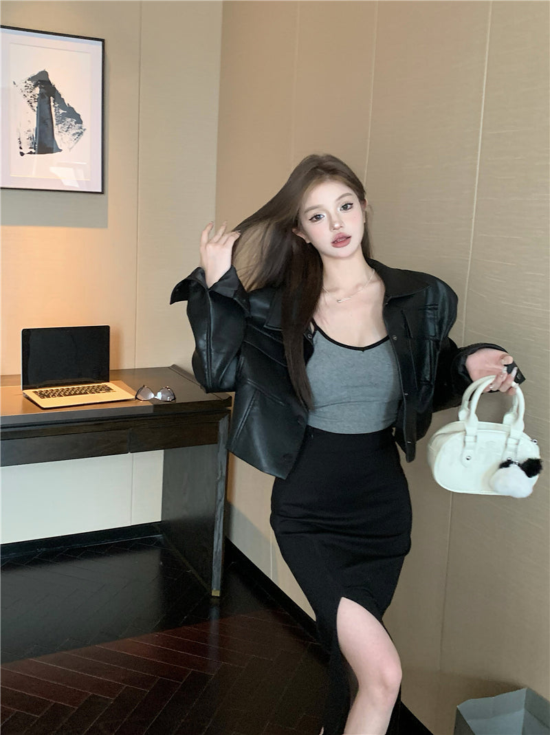 💕甜酷系炸街短款皮衣夾克外套