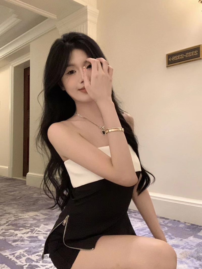 💕高級感撞色小香抹胸甜辣上衣