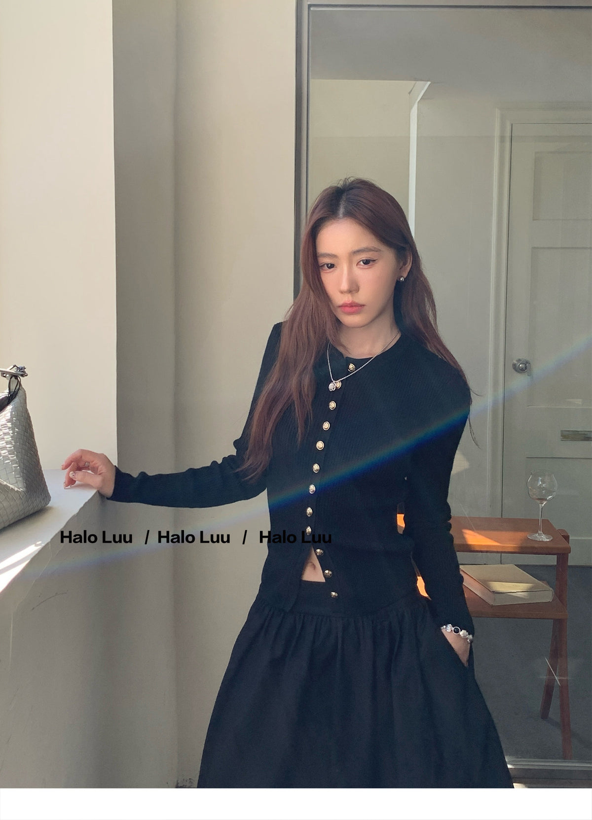💕miu系氣質黑色金扣針織上衣