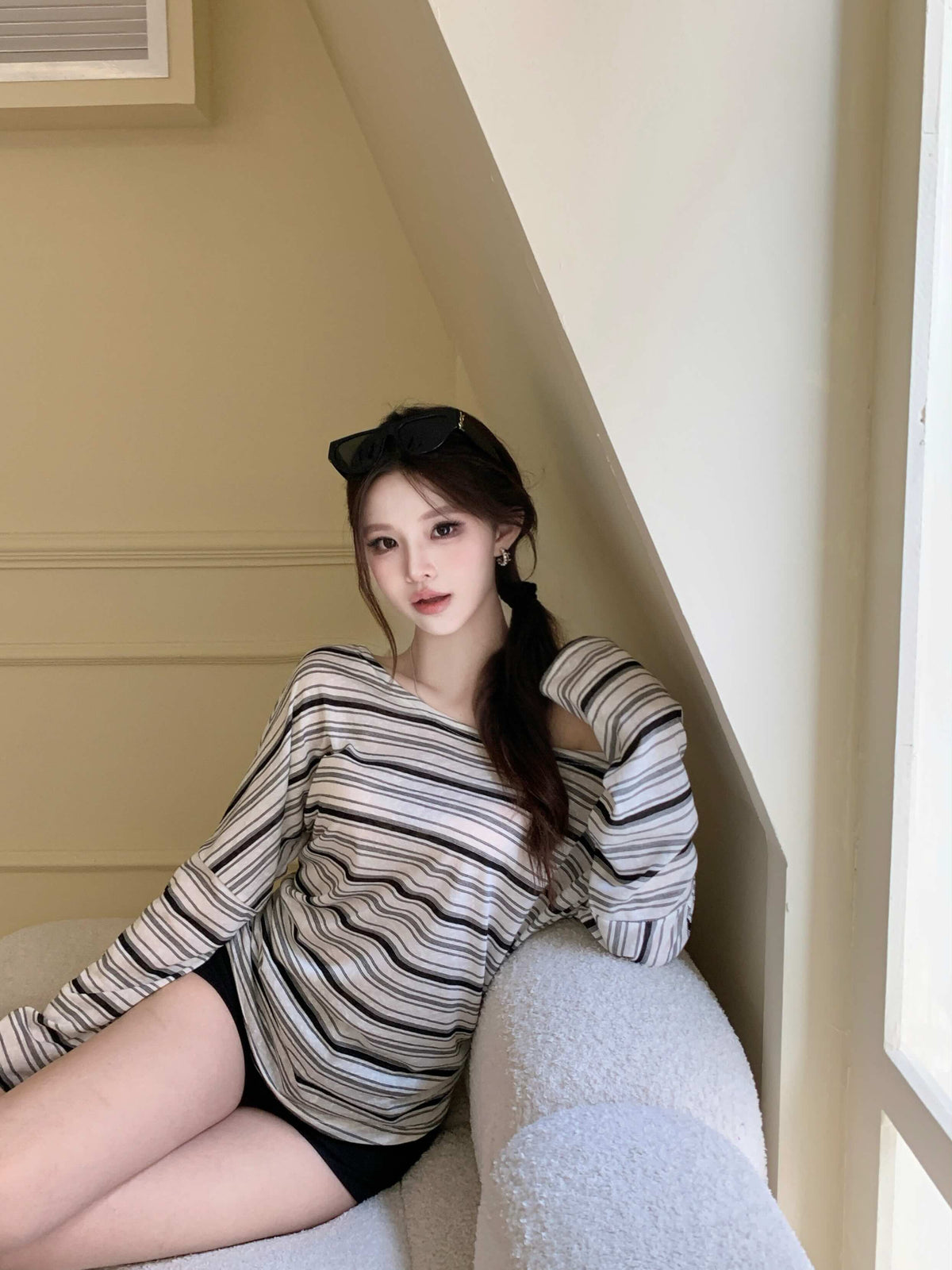💕溫柔氣質簡約百搭條紋長袖上衣