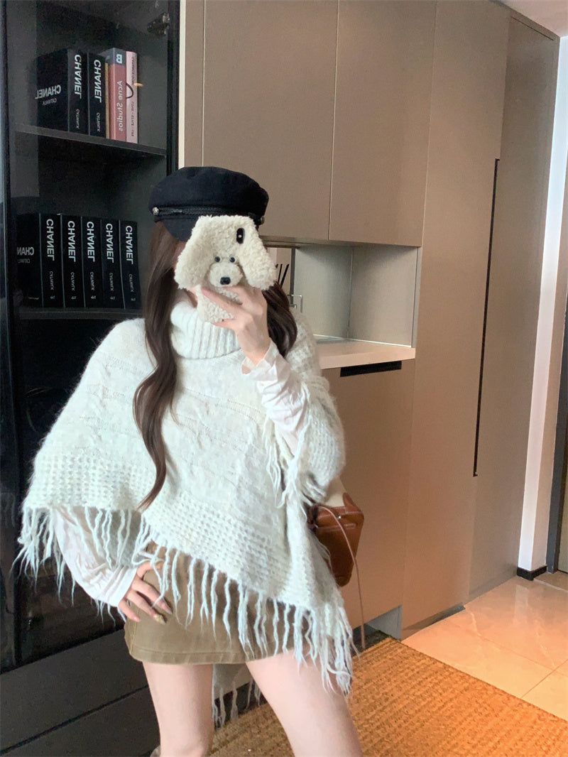 💕法式溫柔斗篷披肩氛圍感高領上衣