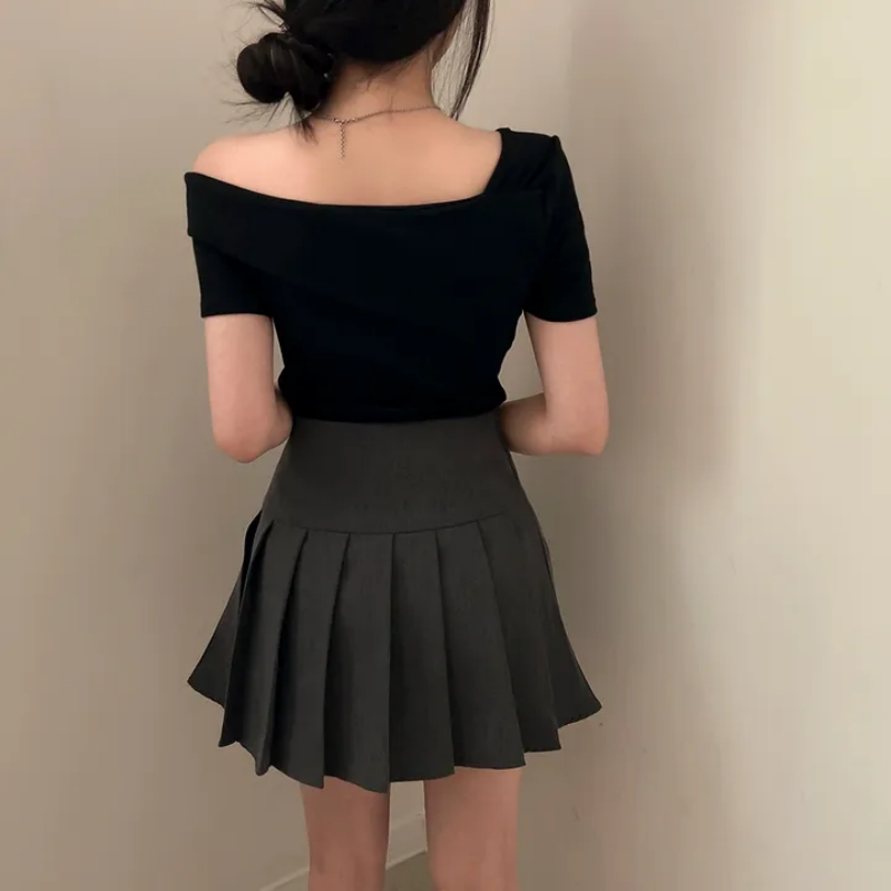 💕韓系chic修身氣質顯瘦斜肩上衣