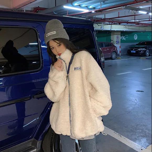 💕chic韓系羊羔毛加厚寬鬆百搭短外套