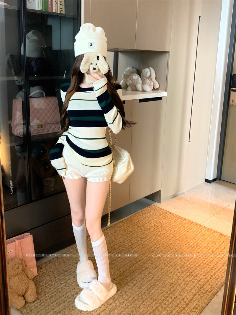 💕簡約休閒不規則條紋針織打底上衣
