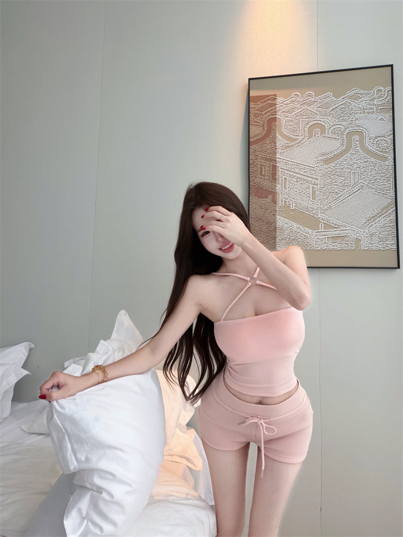 💕夏季約會交叉掛脖無袖吊帶兩件套