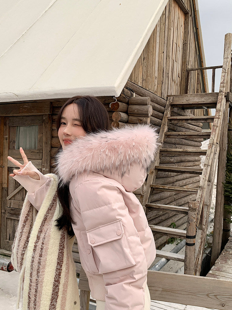 💕冬季甜美毛毛短款小個子連帽棉衣