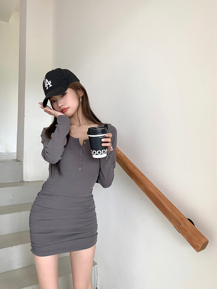 💕秋季褶皺感收腰緊身顯瘦包臀短裙