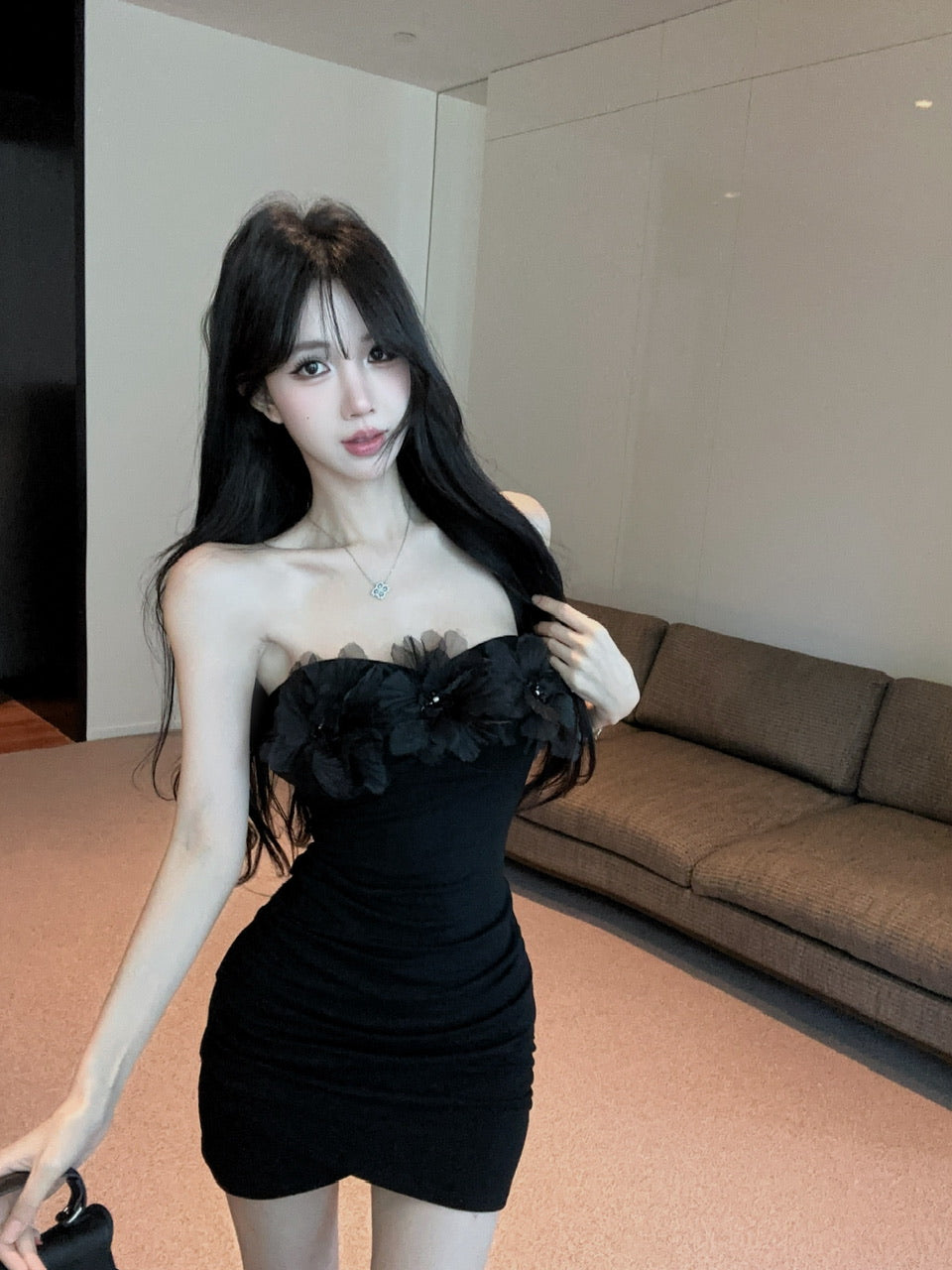 💕簡約氣質包臀抹胸連衣裙