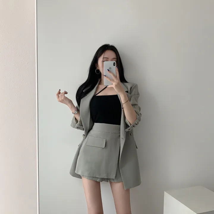 💕春秋韓版西裝短褲裙兩件套