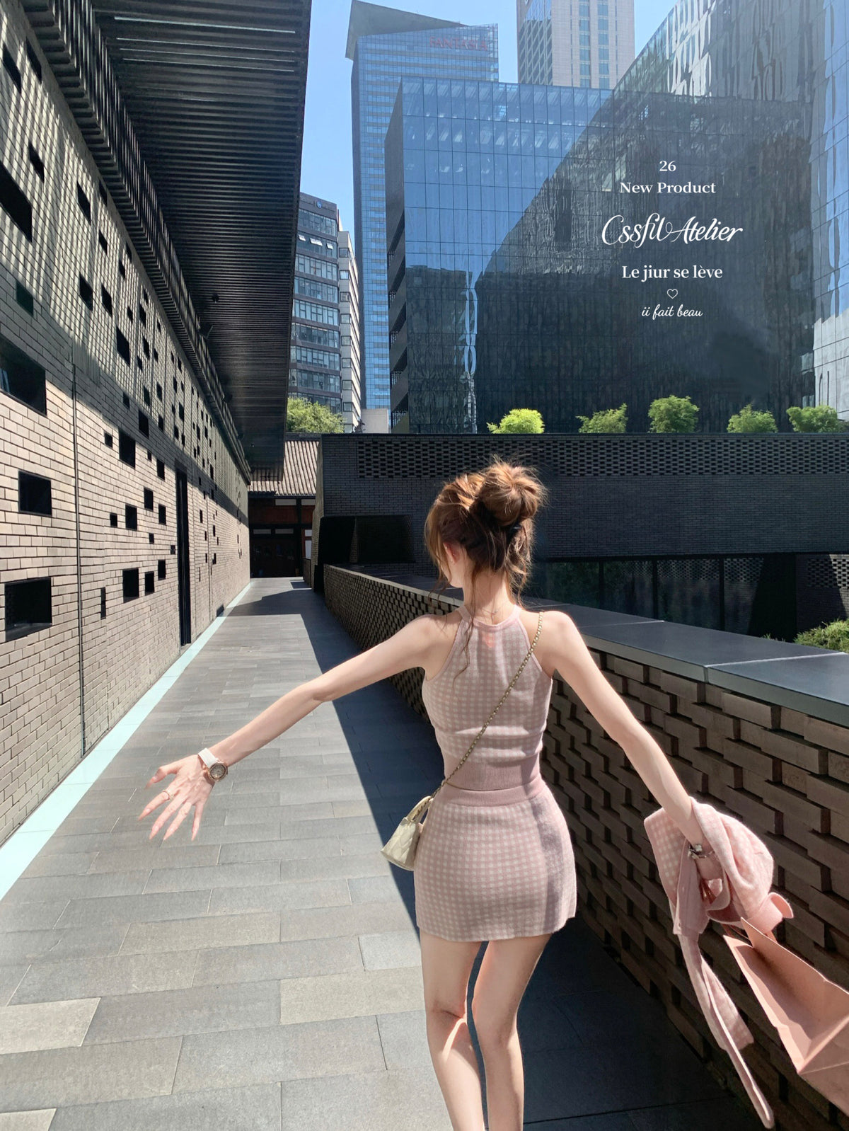💕海鹽香頌藍粉格子三件套