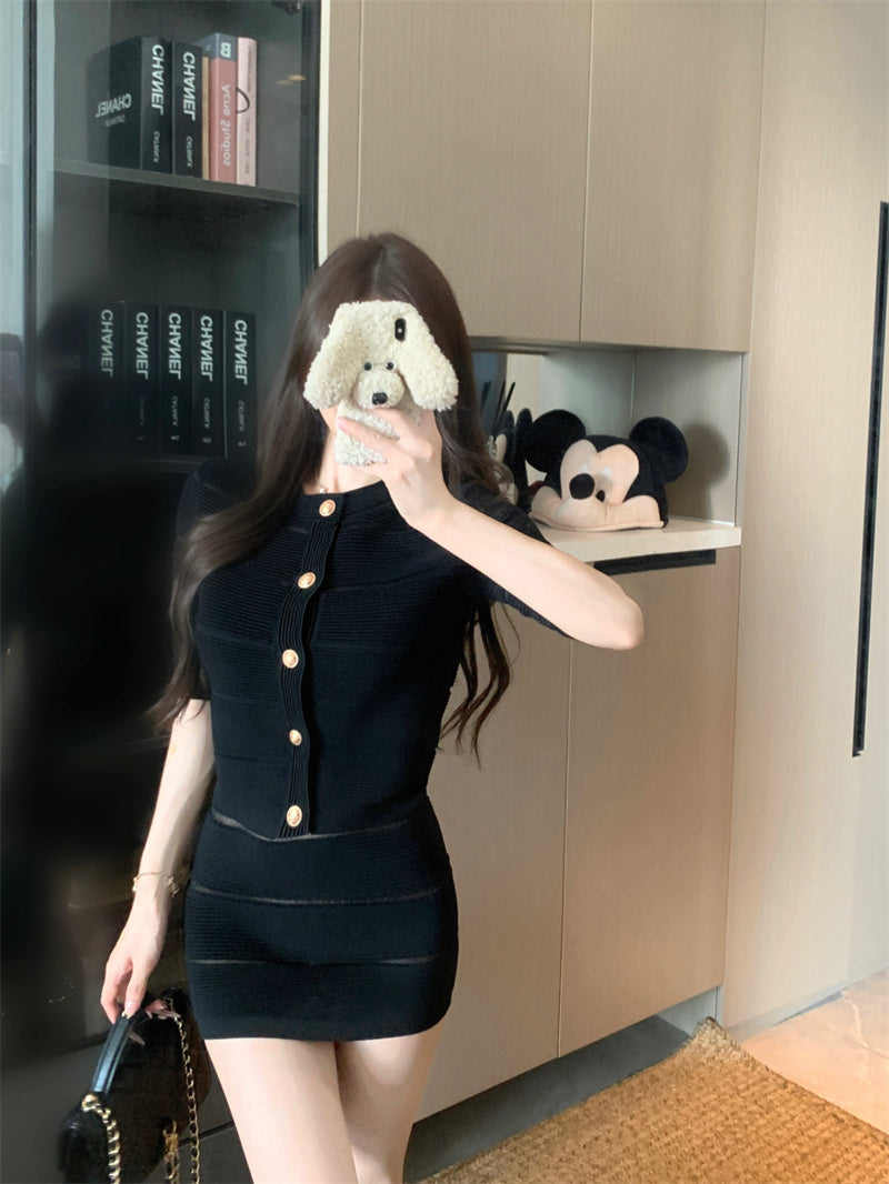 💕輕熟風拼接吊帶連衣裙外套套裝