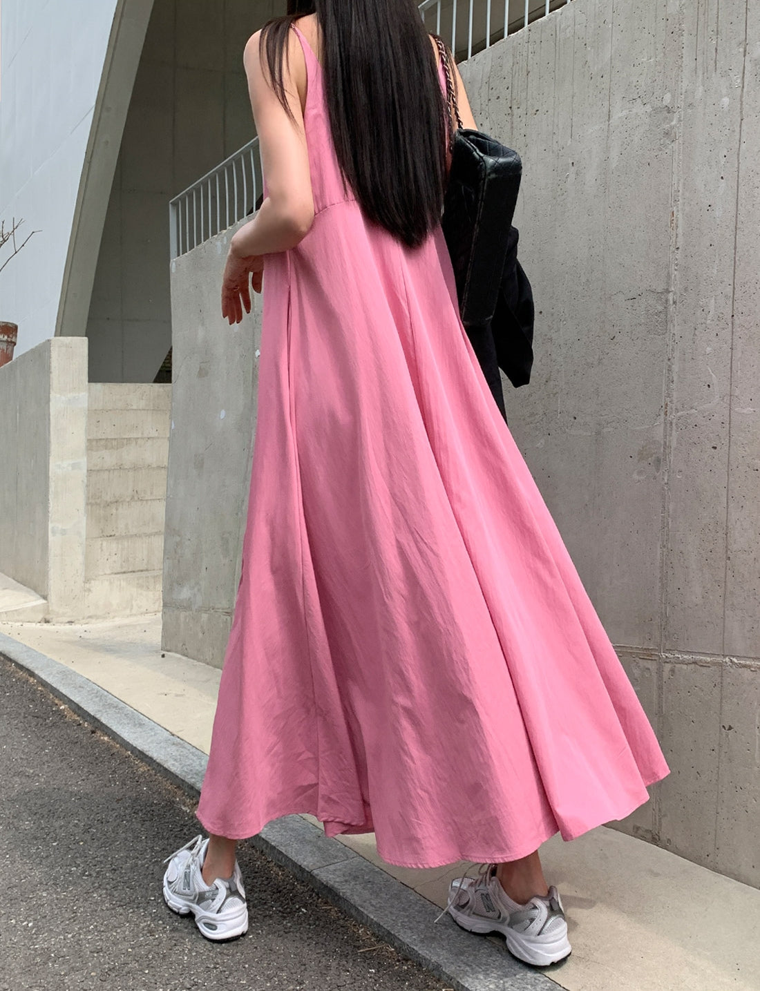 💕韓系氣質V領慵懶露背休閒度假長裙