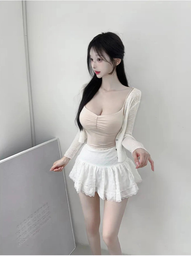 💕韓系東大門芭蕾荷葉邊高腰澎澎裙