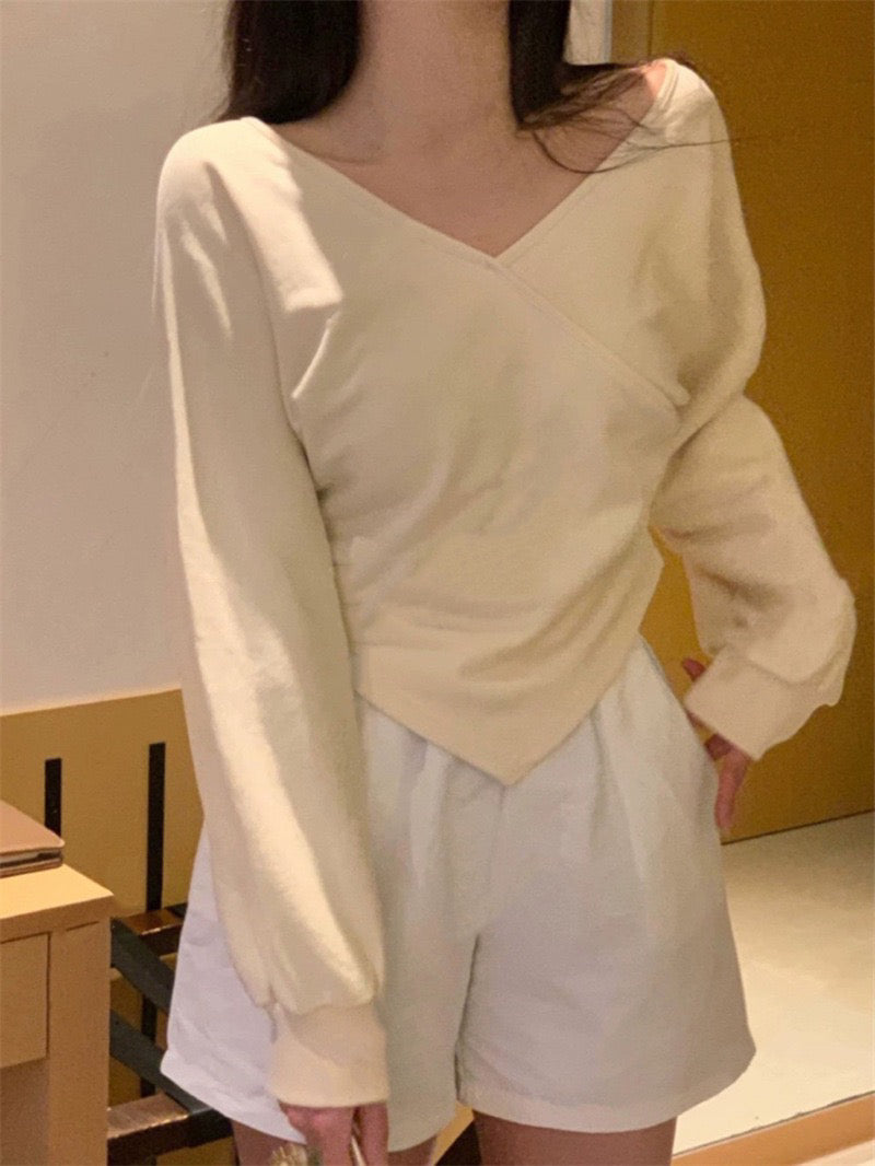 💕韓系露肩不規則休閒純色衛衣