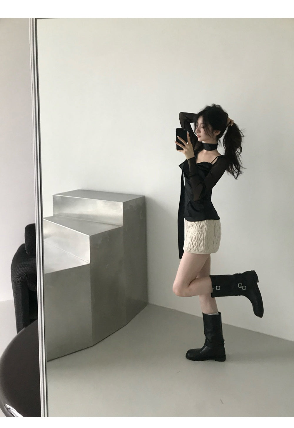 💕法式方領蝴蝶結飄帶氣質收腰顯瘦上衣