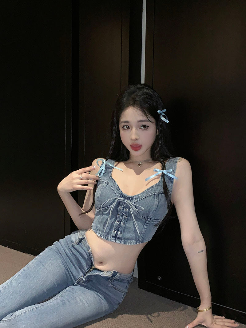💕時尚辣妹綁帶牛仔背心